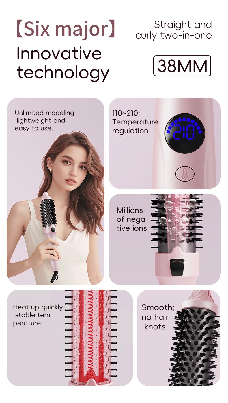 1.5-Inch Ionic Thermal Brush Heated Styling Brush with 11 Adjustable Temperatures (110–210°C) for Daily Smoothing & Light Waves – Suitable for Fine to Medium Hair Textures,WavyBrush, Pink
