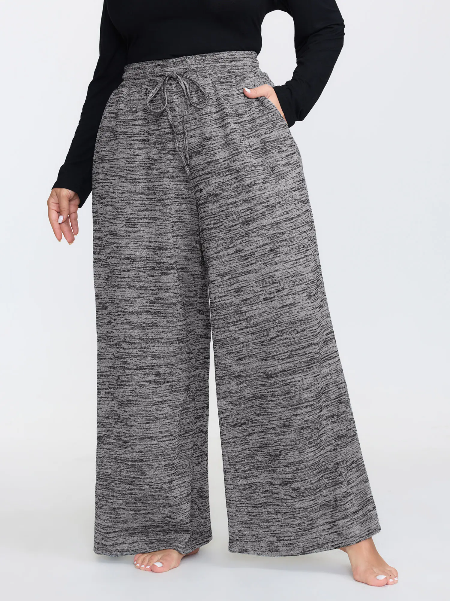 BloomChic Plus Size Soft Wide Leg Pajama Pants, Casual Baggy Stretch Loungewear with Drawstring Waist and Pockets, Oversized, Basic, Nightwear, Polyester, Plus Size Clothes, Fit, Polyester Blend
