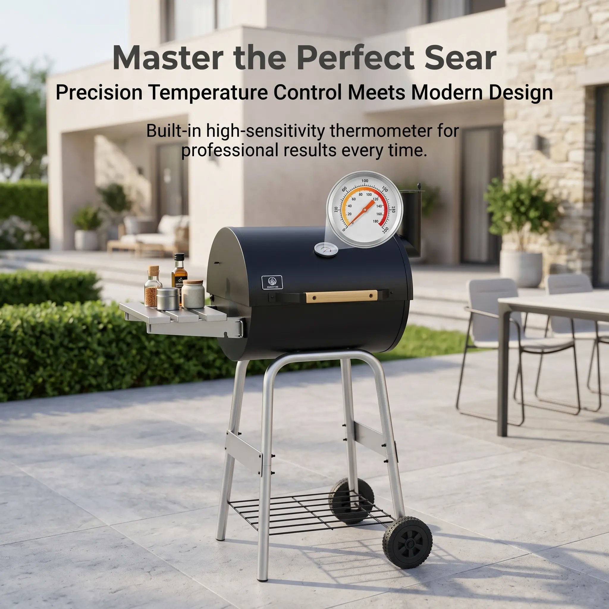 IRONYAK Barrel Charcoal Grill & Outdoor BBQ Smoker - Outdoor Cooking Equipment, 366 Sq. In. Cooking Area, Adjustable Charcoal Pan, Warming Rack, Front & Side Tables, Storage Shelf, Enameled Steel Wire, Backyard & Patio Use, Fathers Day Gift, Bbq Charcoal