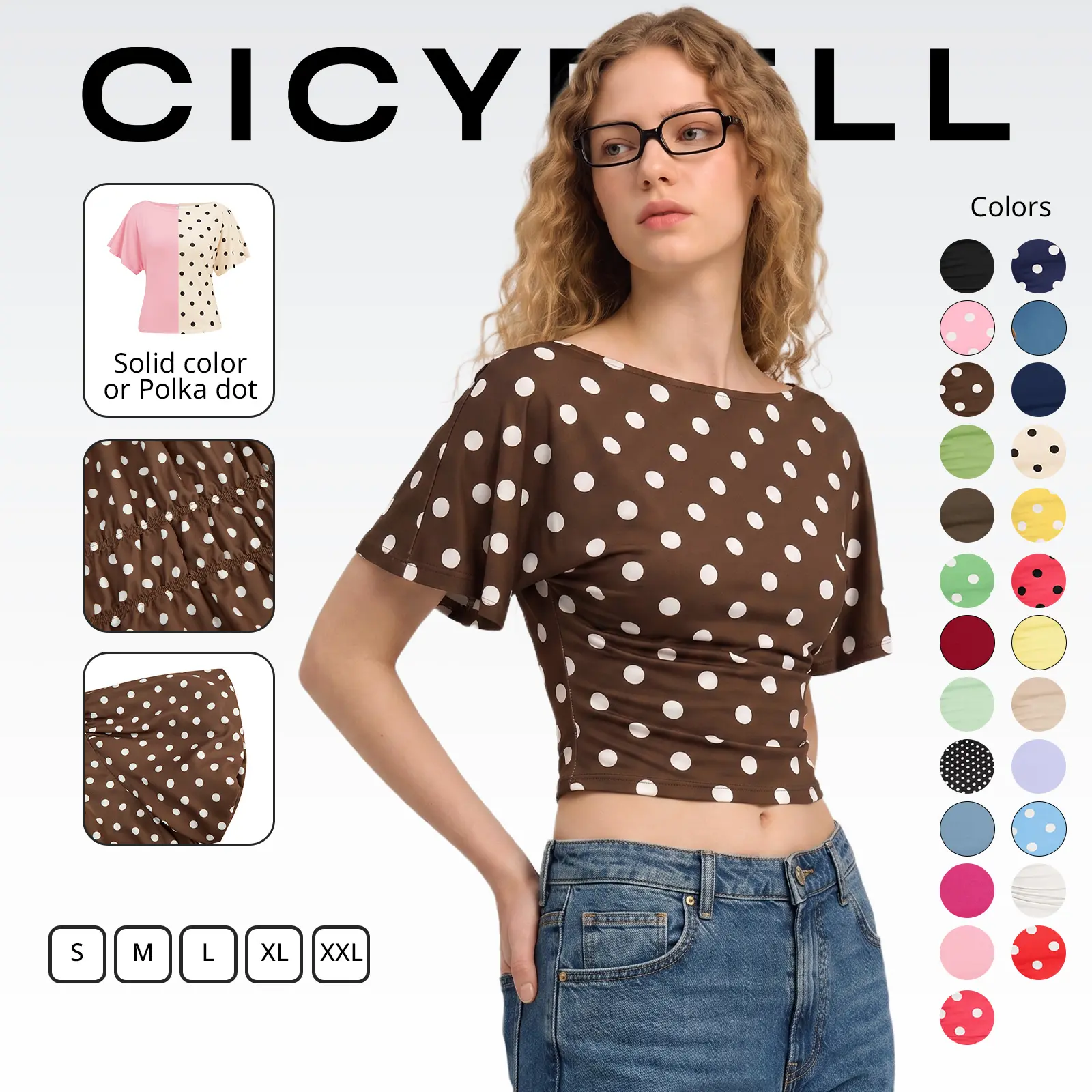 Cicy Bell Women's Summer Wrap Shortleeve Top - Soft Viscose, Boat Neck, Tie Back, Cinched Waist, Print, Cute Tops, Shirts, Women's Clothes