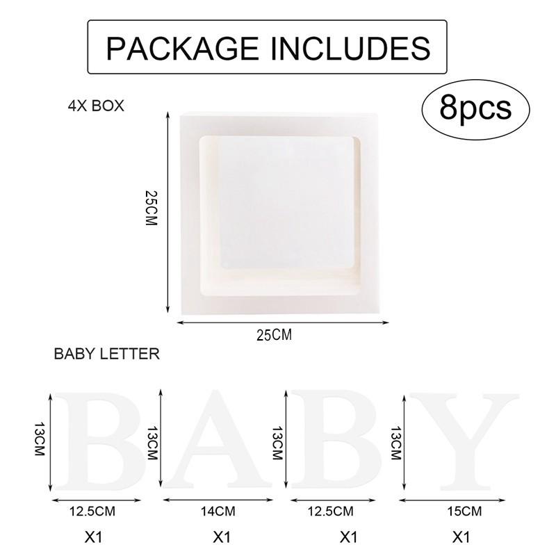 Baby Paper Balloon Box Baby Boxes With 4 pcs Letters,White Clear Balloon Box Blocks for Baby Shower Gender Reveal Decoration,Kids Birthday Party Decor