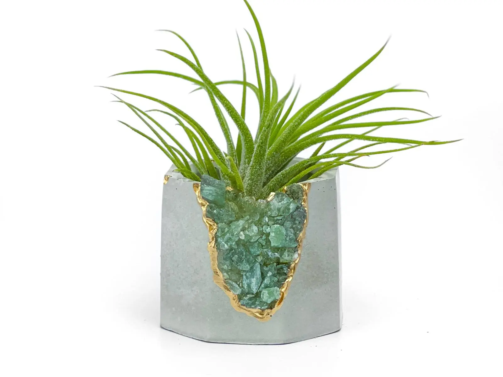 Green Apatite Crystal Planter | Handmade Concrete Geode Pot