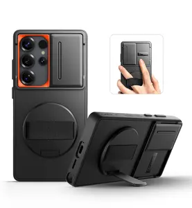 SURITCH for Samsung Galaxy S25 Ultra Case with 360° Rotatable Hand Strap Phone Grip & Invisible Kickstand & Slide Camera Cover, Rugged Shockproof Protective Cover for S25 Ultra