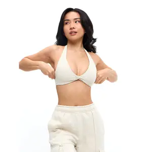 Twisted Halter Sports Bra - Bone