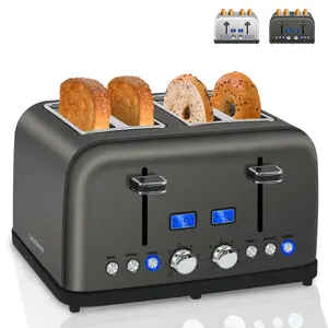 Toaster 4 Slice, LCD Display, 6 Shade Settings Stainless Toaster, 1.5'' Wide Slots, Digital Toaster for Bagel, Defrost, Reheat, Dual Control, Removable Crumb Tray, 1500W, Dark Metallic