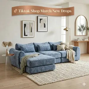 Oversized 104.72" Modular Cloud Sofa Bed – Boneless Sectional Couch with Chaise, 8 Flexible Modules, Deep Seat Chenille, No Assembly Living Room Sofa, Blue large big comfy