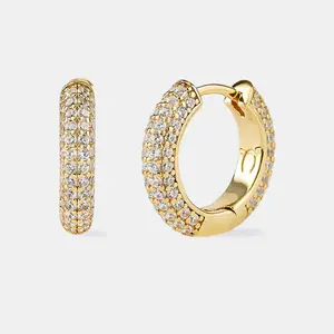 Hoop Earrings for Women 14K Gold Plated Iced Out Silver Huggie Earrings for Men Hypoallergenic Cubic Zirconia Earrings Everyday Jewelry