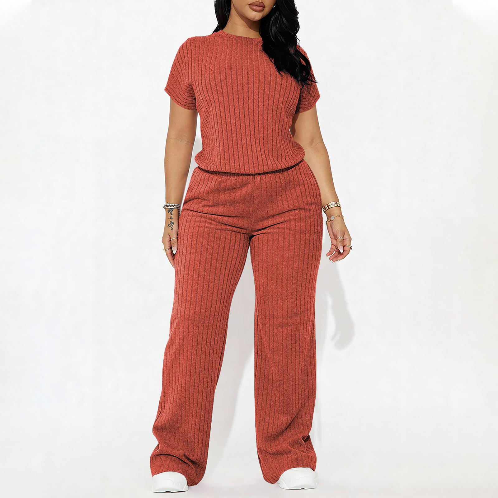 Women's Solid Shortsleeve Crewneck Ribbed Top & Wide Leg Pants Minimalist Casual Fitted Fashion Cozy Top & Trousers for Daily Outdoor Wear Ladies Clothes for Summer Womenswear Yoga Clothes Set Black Batwing Suits Suits Gamis Women's Solid Shortsleeve Crewneck Ribbed Top & Wide Leg Pants Minimalist Casual Fitted Fashion Cozy Top & Trousers for Daily Outdoor Wear Ladies Clothes for Summer Womenswear Yoga Clothes Set Black Batwing Suits Suits Gamis