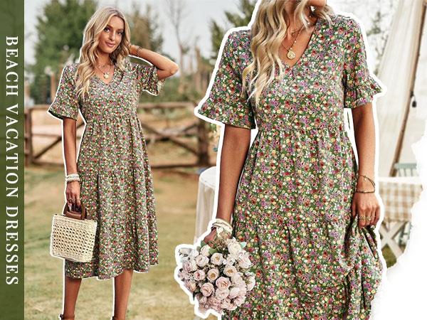 ZEAGOO DealsForYouDays Women's Summer Dresses Midi Tiered Casual Dress Floral V Neck Ruffle Short Sleeve Flowy Beach Dress with Pockets ZEAGOO DealsForYouDays Women's Summer Dresses Midi Tiered Casual Dress Floral V Neck Ruffle Short Sleeve Flowy Beach Dress with Pockets