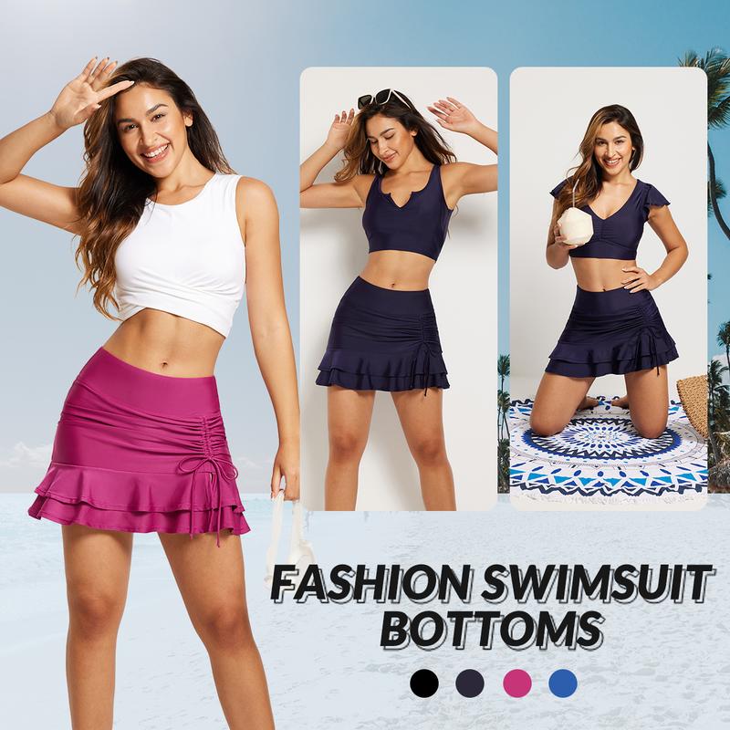 baleaf Women's High Waisted Adjustable Drawstring Ruffle Swim Skirt Bottoms Modest Tummy Control Swim Skort with Pocket Liner