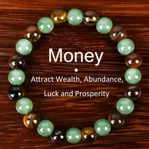 1pc Money Attraction Bracelet with Green Aventurine & Tiger Eye -    blue friendship bracelet beaded  jewelry protection bracelet encouragement gift fashion artificial bracelet  of  the  day Colorblock Beaded Crystal Bracelet