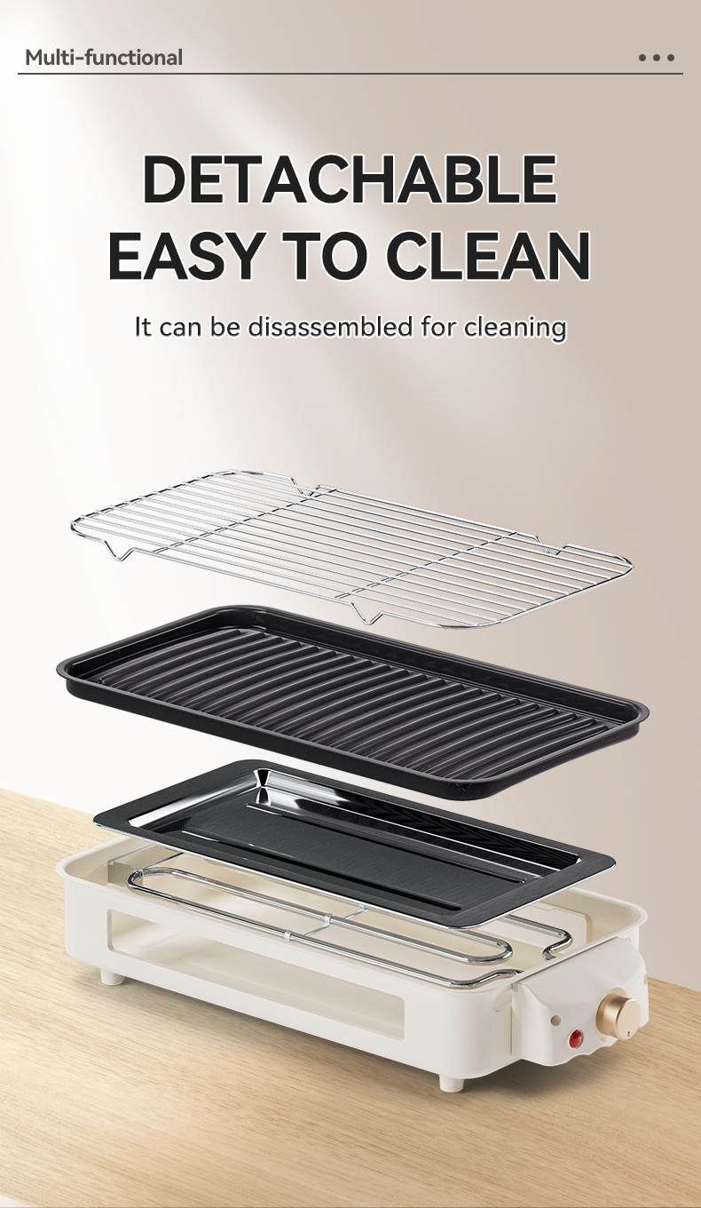 TANLOOK 1500W Electric Korean BBQ indoor Grill – Smokeless Non-Stick Grill with Removable Plates & Temp Control, Compact All-Purpose Tabletop Griddle, with Clip & Brush