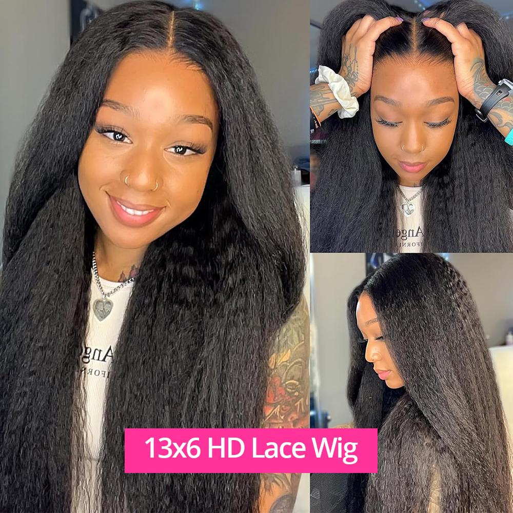 [NEW IN] 360 Glueless Human Hair Wig Kinky Straight 360 Invisible Strap Lace Frontal Wigs 13X6 Lace Frontal Wigs Pre Bleached Yaki Straight 360 Wig Can Do Ponytail With Drawstring TikTokShopBlackFriday