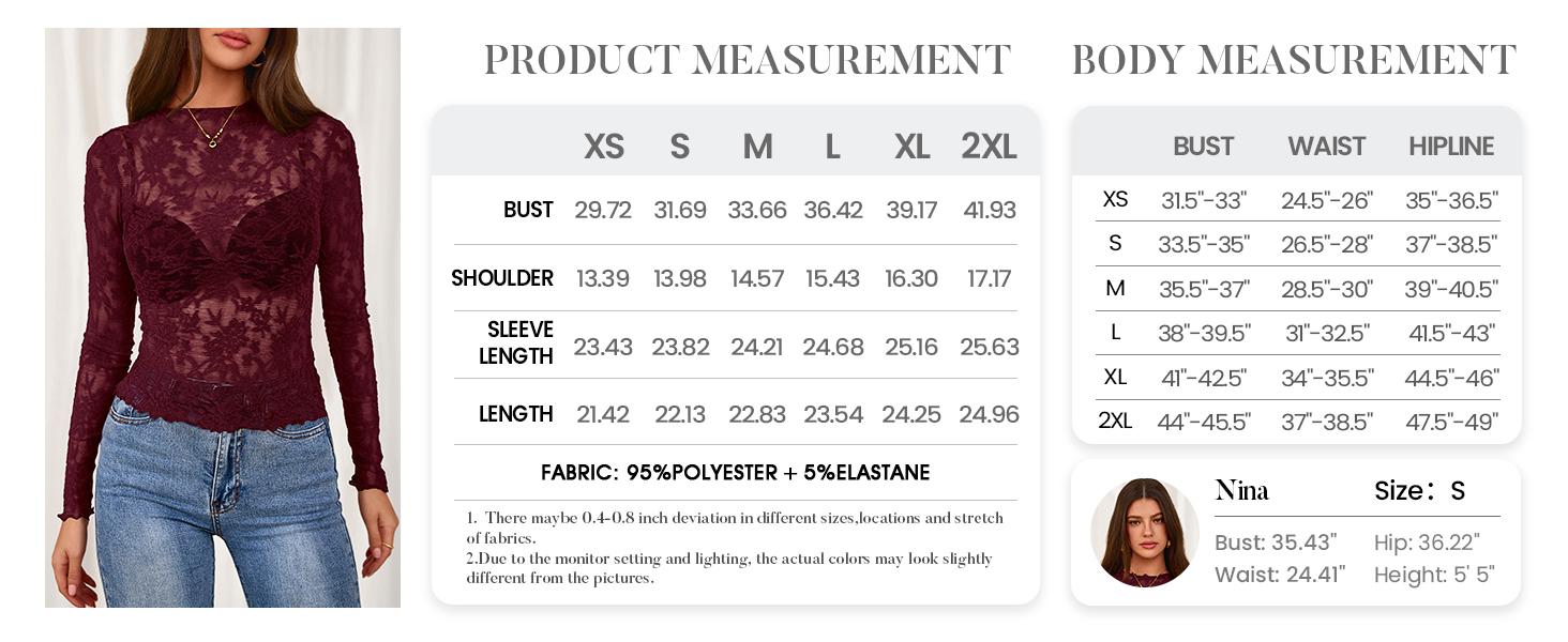 BTFBM Mesh Long Sleeve Tops for Women Lace Sexy Sheer Tight See Through Crew Neck Spring Fall 2026 Party Club Outfits