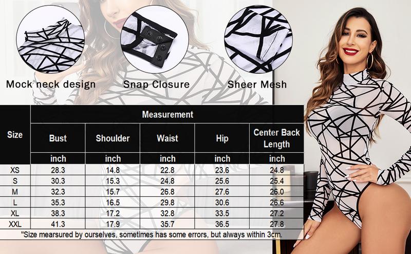 Avidlove Long Sleeve Bodysuit for Women Turtleneck Mesh Bodysuit Geo Print Leotards Avidlove Long Sleeve Bodysuit for Women Turtleneck Mesh Bodysuit Geo Print Leotards