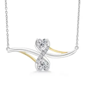 Gem Stone King 925 Silver and 10K Yellow Gold Lab Grown Diamond Pendant Necklace for Women | 0.94 Cttw | Gemstone April Birthstone | Heart Shape 5MM | With 18 Inch Chain