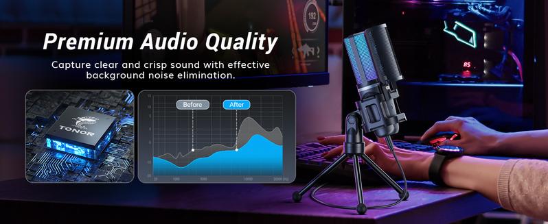 TONOR TC777Pro USB Microphone with Tripod Stand, Pop Filter for Streaming, Podcasting, Vocal Recording, Compatible with Windows Desktop Computers