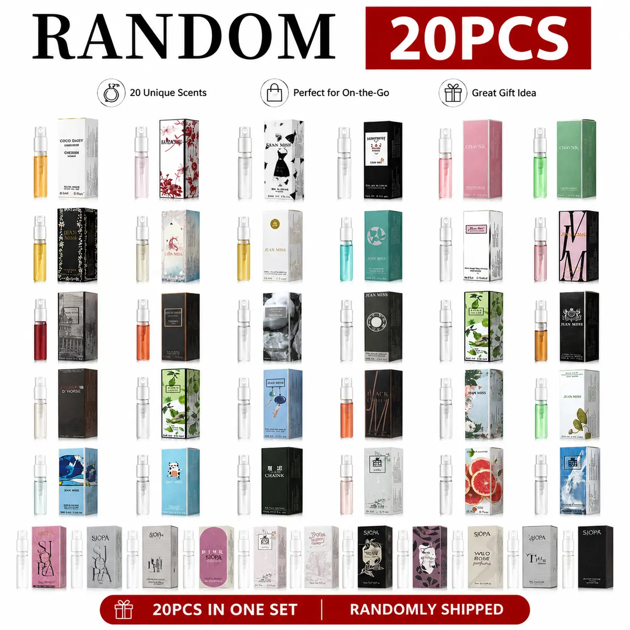 20 PCS Random Mini Perfume Gift Sets, Assorted Travel-Size Fragrance Vials with Floral, Fruity, Woody, Musk Scents, Portable Daily Scent Set for Perfume Lovers, Mini Gift Sets sohochic