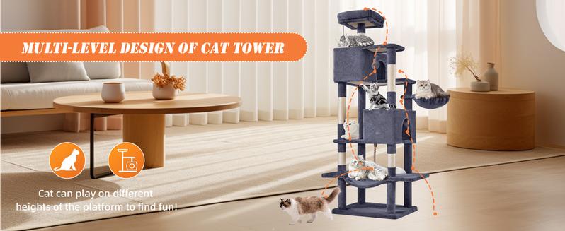 Sweetcrispy Cat Tree with Cat Condo and Big Hammock - 22.44"x13.78"x39.37"H, Faux Fur, Natural Sisal Posts, Hanging Ball, Removable Hammock Sweetcrispy Cat Tree with Cat Condo and Big Hammock - 22.44"x13.78"x39.37"H, Faux Fur, Natural Sisal Posts, Hanging Ball, Removable Hammock