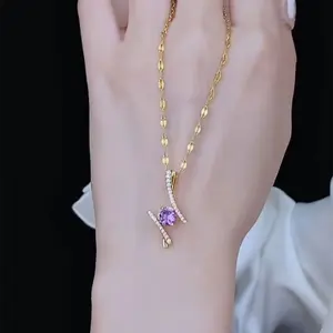 "Eternal Love Purple Pendant Necklace for Women - TikTok Hot Trend, Elegant, Minimalist, Stylish, Versatile New Clavicle Chain" DZXL3999