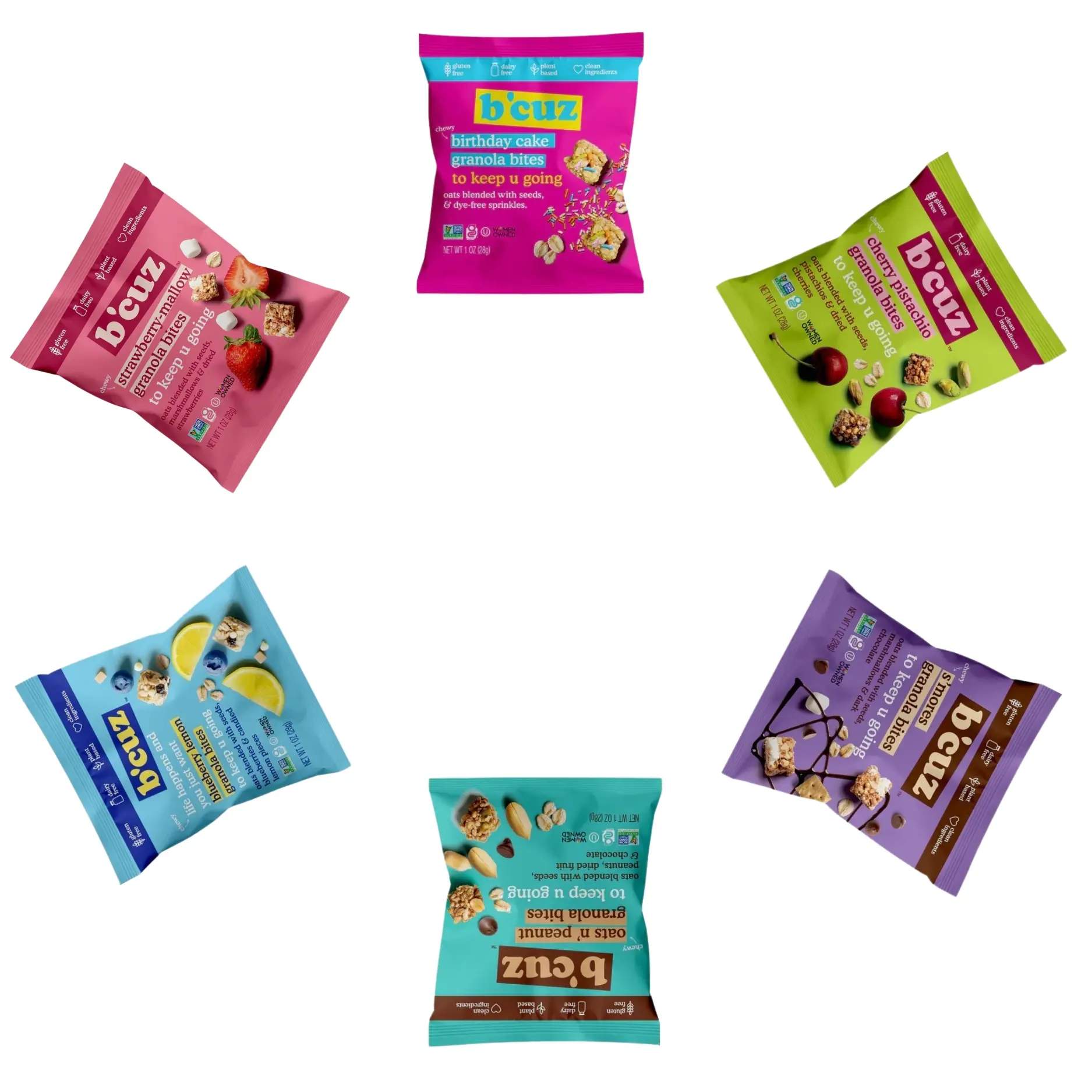 B'cuz Snacks Granola Bites 6 Flavor Variety Box – Healthy Snack for Lunch Box, Office & On-the-Go – Gluten Free, Non-GMO, Vegan – 1 oz (28g) per Pack