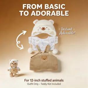 TEDDY HUGGY Clothes Only - For 12-Inch Plush Bears |12-inch White Mink Plush Bear with Workwear Three-piece Set