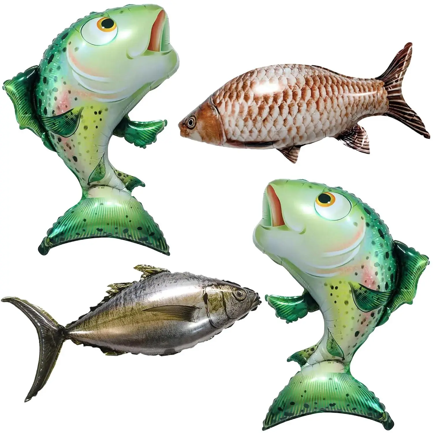 4Pcs Fish Balloons Set Realistic Salmon Fish Balloons Carp Balloon Tuna Balloon For Fishing Party Ocean Theme Birthday Aquarium Decorations Photo Props