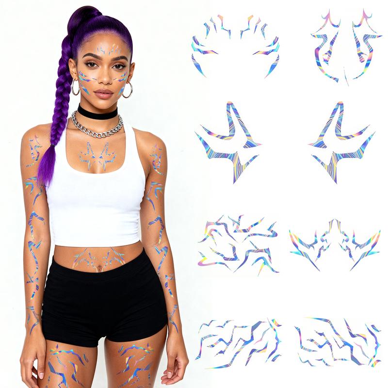 Kpop Girl Group Temporary Tattoos - 8 Sheets Full Body Set Patterns Laser Tattoos Stickers Waterproof Cosplay Costume Accessories for Cosplay Party