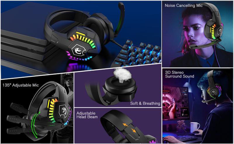 ZIYOU LANG x 	MANBASNAKE Wired Gaming Keyboard and Mouse Headset Combo,Rainbow LED Backlit Wired Keyboard,Over Ear Headphone with Mic,Rainbow Backlit Gaming Mice,Mouse Pad,for PC,Laptop,Mac,PS4,Xbox wired mechanical keyboard boyfriend gift black friday