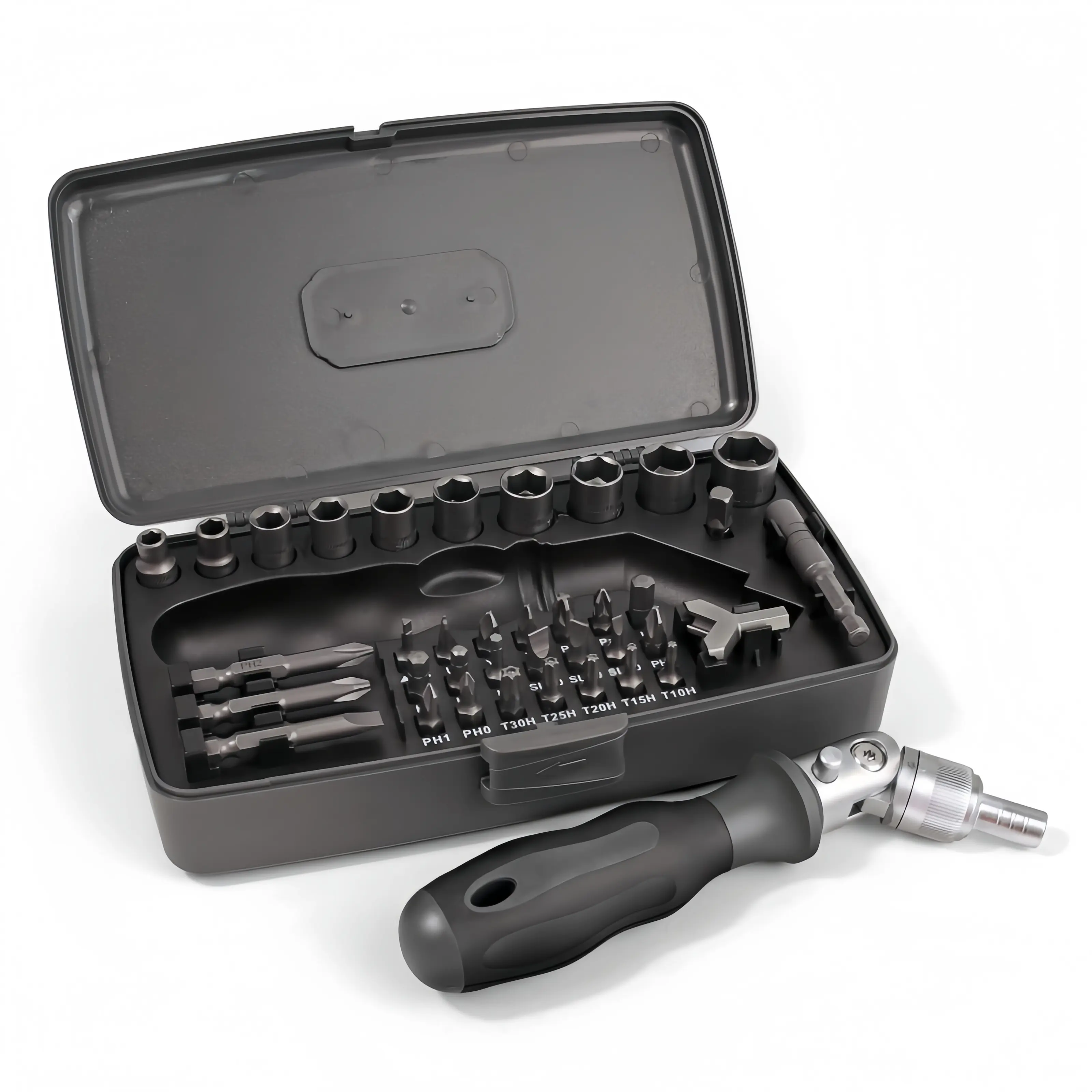 38-in-1 Adjustable Ratchet Screwdriver Set with CR-V Bits and Sockets, Hand Tool Kit for Household, Car and Bicycle Repair