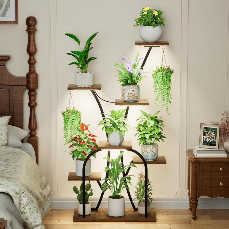 POZILAN Plant Stand Indoor with Grow Lights, 7 Tiered Plant Shelf Indoor, 50'' Corner Plant Stands for Indoor Plants, Metal Plant Display Shelves Lighted Flower Holder, Plant Rack for Living Room