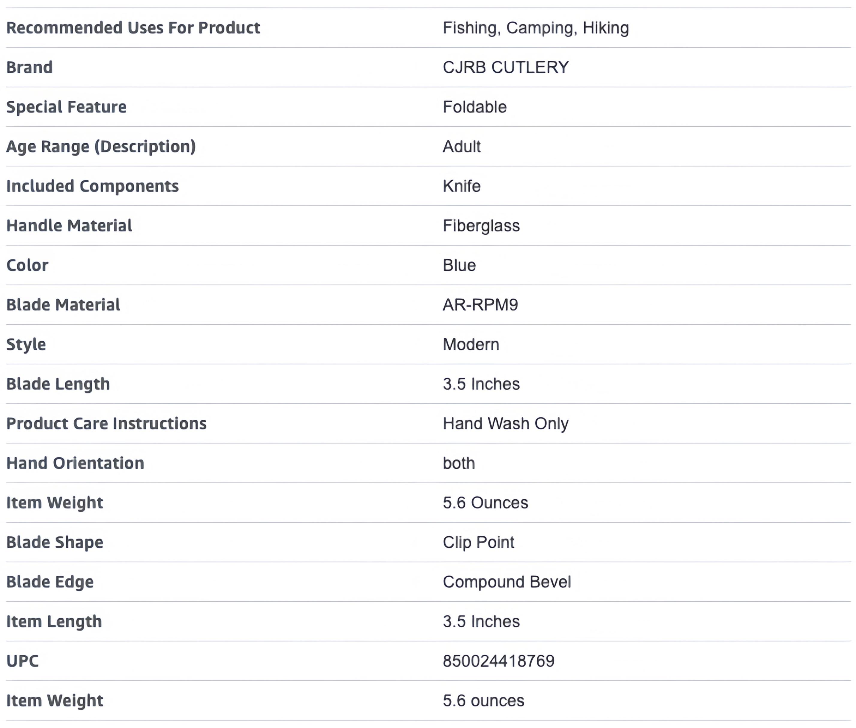 CJRB Caldera Multifunction Tactical Tool Knife with AR-RPM9 Steel and G10 Black & Blue Handle for EDC Gear, Outdoor Camping and Survival Equipment