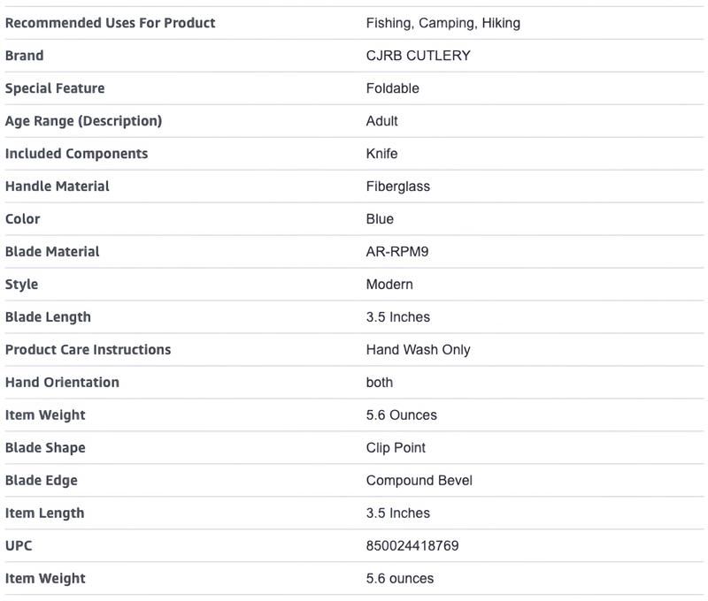 CJRB Caldera Multifunction Tactical Tool Knife with AR-RPM9 Steel and G10 Black & Blue Handle for EDC Gear, Outdoor Camping and Survival Equipment