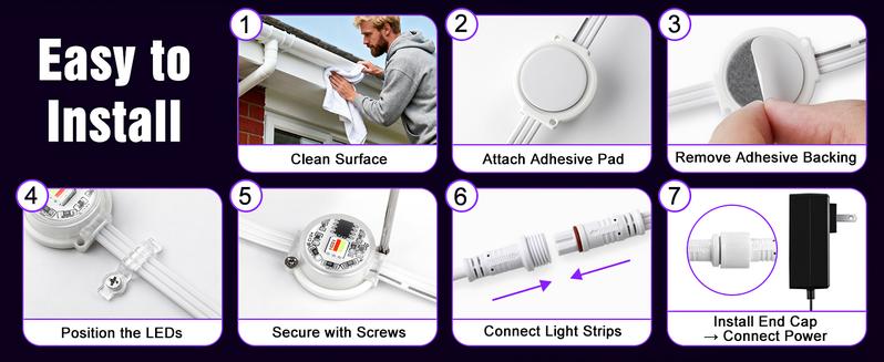 Smart RGB Permanent Outdoor Lights for House 100FT/200FT RGB+IC Eave Lights with DIY Color IP67 Waterproof App & Remote Control 72 Scene Modes for Christmas Holiday & Daily Decor