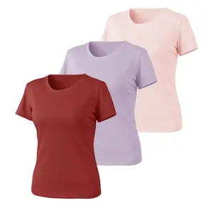 SHOWITTY 3 Pack Women’s Slim Fit Crew Neck T-Shirts – Stretchy Fitted Short Sleeve Basic Tees for Everyday Wear