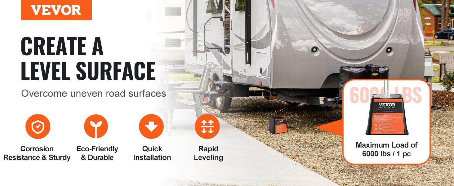 VEVOR Trailer Jack Block, TikTokShopBlackFriday, 6000 lbs Capacity per RV Leveling Block, High-quality Polypropylene RV Camper Stabilizer Blocks, RV Travel Accessories Use for Any Tongue Jack, Post, Foot, 5th Wheels, 4-Pack