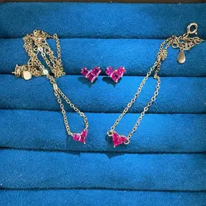 <PingEast jewelry > Ruby bracelet 09--925 Sterling Silver Gold-Tone Heart Pendant Bracelet Inlaid with 3 Natural Burmese Mogok Rubies. Clear and Transparent Gemstones, Designed by an Independent Japanese Designer. Chain Length: 16cm+5cm extension chain