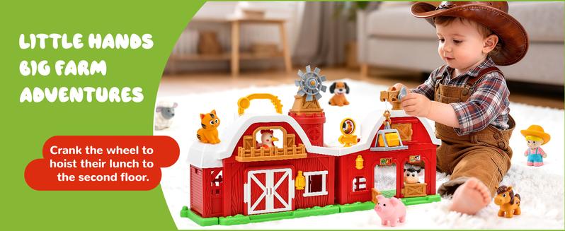 Farm Animal Big Barn Playset, Montessori Learning Toys, Pretend Interactive Animal with Tractor