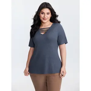 【Summer Turn-Up】BlOOMCHIC Plus Size Supersoft Heather Cut-Out Neckline T-Shirt [M-6X] 2026 Summer Pick for Mother's Day,summervibes