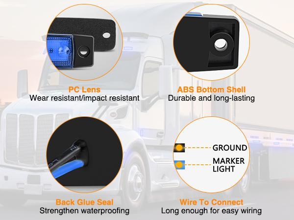 Nilight 10PCS 3.8” 6 LED Blue Indicator Light Truck Camper Side Marker Light Marine Boat Stern Light Yacht Kayak Sailboat Trailer Bus RV Clearance Light 12V DC