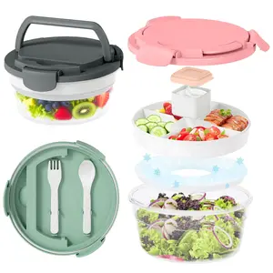 MAXSO Leakproof Bpa Free Bento Box 58oz Large Salad Container With 4 Compartments Ice Pack And Dressing Cup For Adults Meal Prep Work And School Tableware