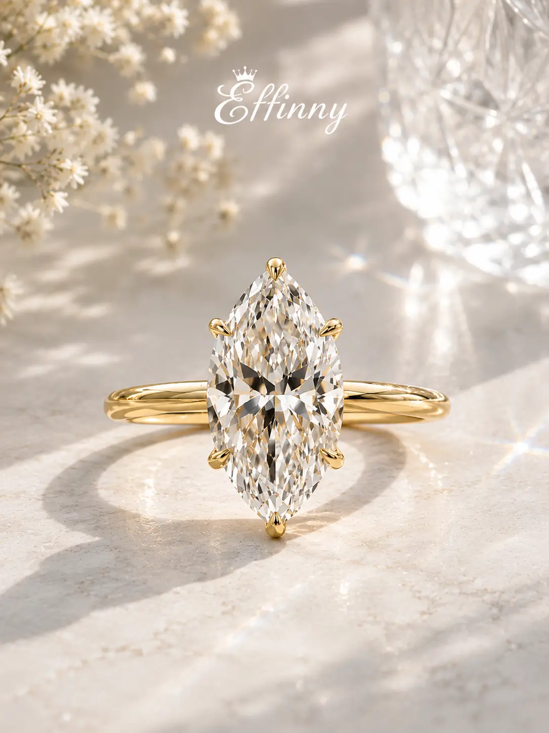 Effinny 14K Gold Plated 3.5ct Marquise Cut CZ Solitaire Engagement Ring, Luxury Fashion Promise Jewelry Bridal for Daily, Wedding, Travel