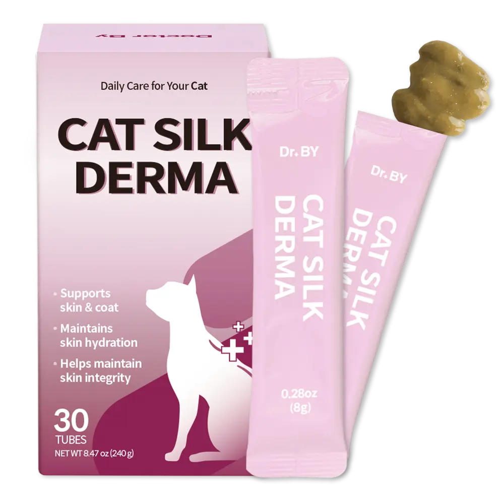 Doctor By Cat Silk Derma Skin and Coat Supplement for Cats Itch Skin Relief, Dandruff Treatment Scab, Overgrooming, Allergy Relief for Cats 30 lickable Formula Individually Packaged, Chicken