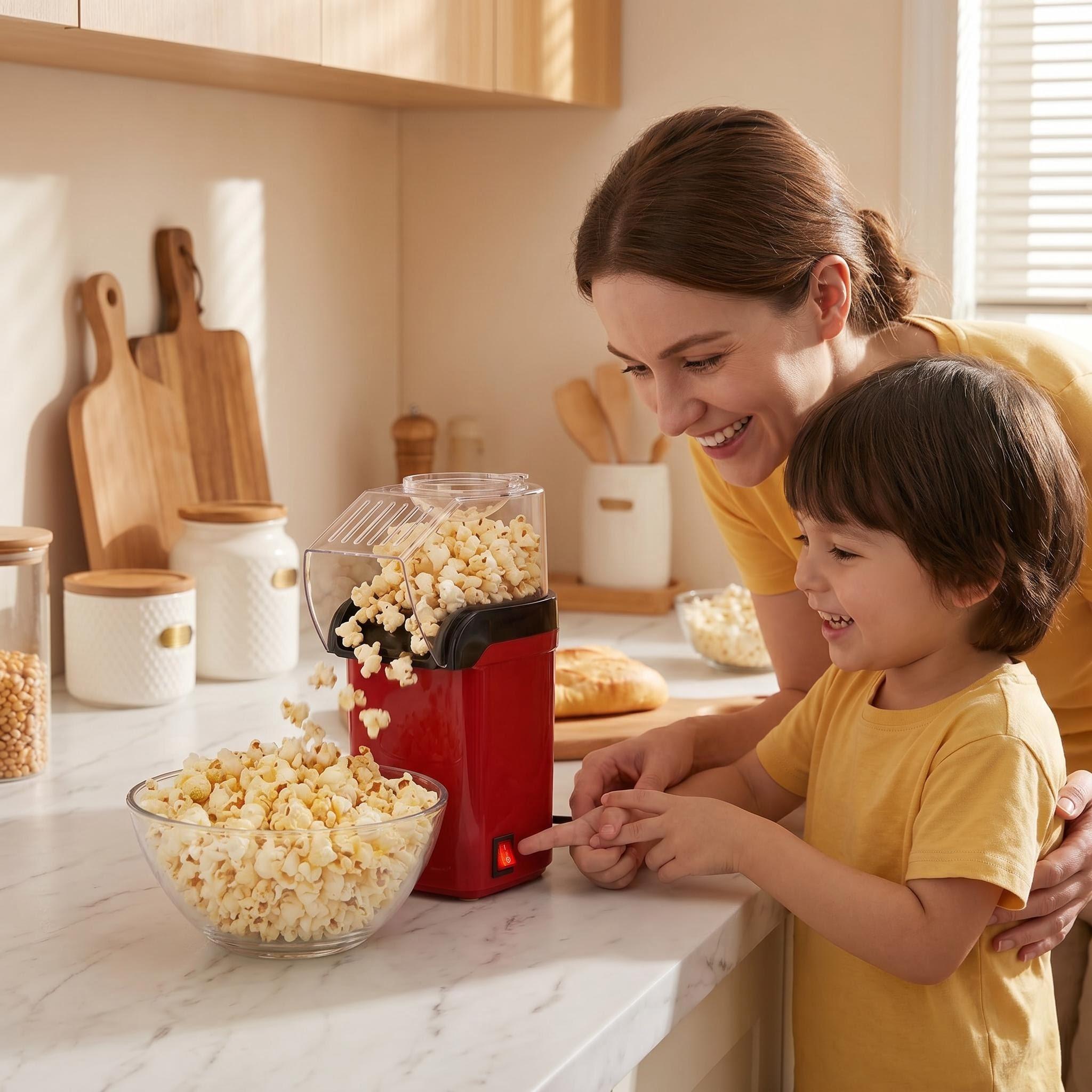 SINCHO 1200W Power Popcorn Maker - Detachable Parts Home Kitchen Gadget, Pops Popcorn in 1 Minute, No Butter Required, Supports Healthy Eating, Ideal for Family Movie Night, Kitchen Gadgets