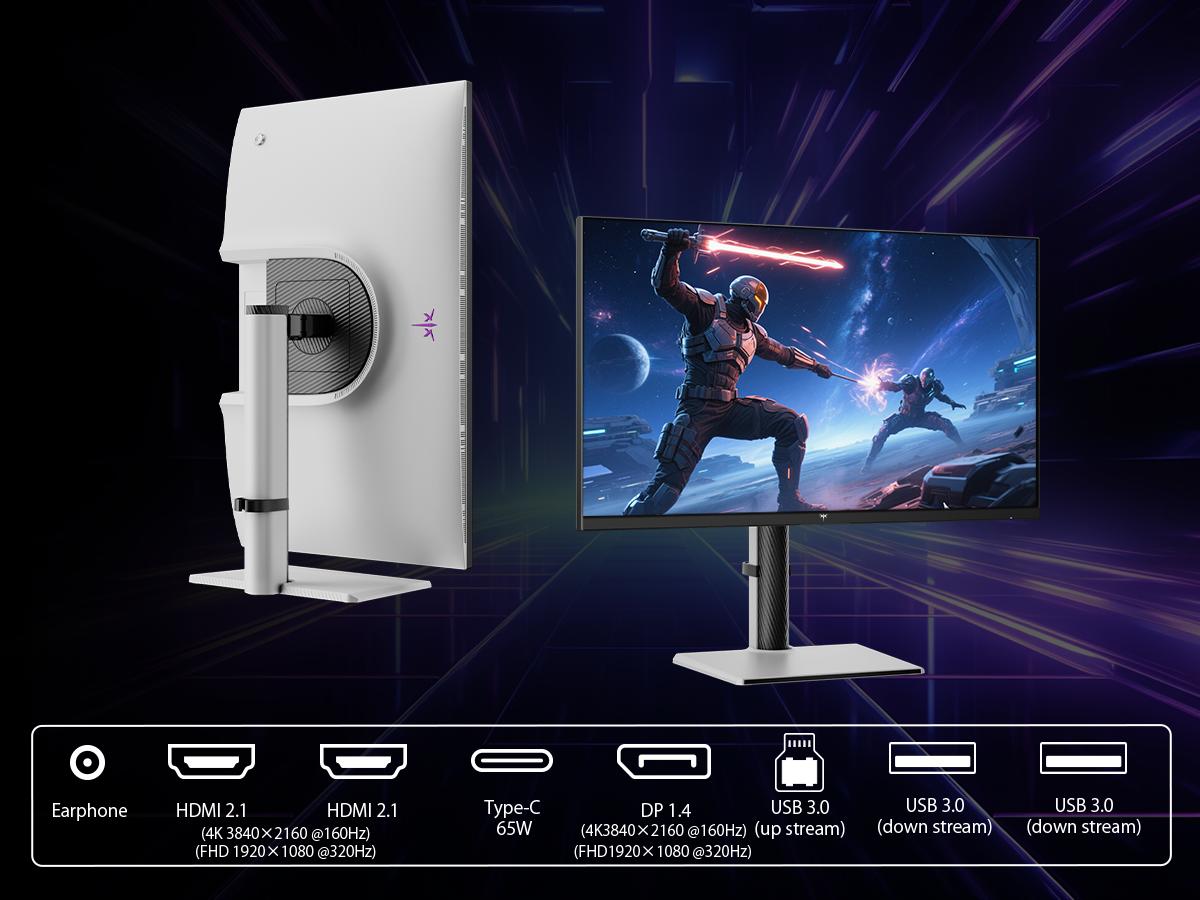 KTC 27'' 4K Mini LED 320Hz Gaming Monitor, UHD 3840x2160 Dual Mode (4K 160Hz/FHD 320Hz), HDR 1400, Fast IPS, Adaptive-Sync, Contrast 1000000:1, Type-C 65W, KVM, VESA, Tilt & Swivel & Height Adjustable, White, LOGO RGB Light, M27P6