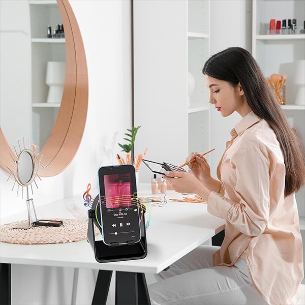 Dohelly 5 IN 1 Wireless Induction Audio Bluetooth Speaker, 360° Rotation Stand with LED, Universal Speaker Stands for Surround Sound&Charger,Portable Desktop Stand Gift for Home, Shower, Outdoors, Travel. Gifts for Men Women Dohelly 5 IN 1 Wireless Induction Audio Bluetooth Speaker, 360° Rotation Stand with LED, Universal Speaker Stands for Surround Sound&Charger,Portable Desktop Stand Gift for Home, Shower, Outdoors, Travel. Gifts for Men Women