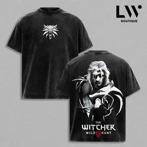 Dark Fantasy Graphic Tee The Witcher Shirt | Medieval Monster Hunter Shirt | Vintage Washed Oversized T-Shirt | Heavyweight Cotton | Gothic Fantasy Streetwear | Sword Warrior Aesthetic | Unisex