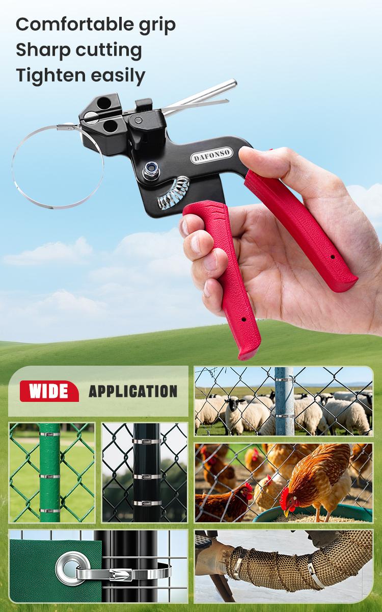 DAFONSO Heavy Duty 304 Stainless Steel Cable Tie Gun Kit-150PCS Metal Zip Ties (3 Sizes), Tensioning/Cutting Tool for Fencing, Chicken Coop, Cable Bundling, Exhaust Repair & Structural Reinforcement