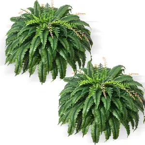 49” Artificial Ferns for Outdoors Planter, 128 Leaves per Fern, Set of 2, Large Lush Fake Boston Ferns Hanging Plants, UV Resistant Faux Greenery for Porch Patio Garden Home Decor Indoor Outdoor