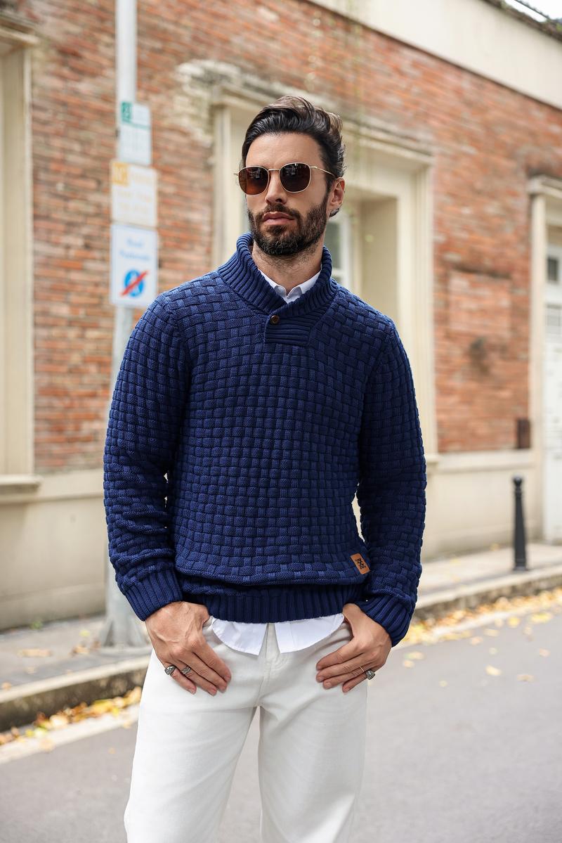 HYPESTFITMen’s Patchwork Knit Sweater – Long Sleeve, Stylish Fall Essential, Versatile & Multicolor